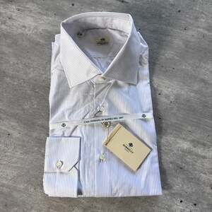 Luigi BORRELLI Napoli Leon Soft Lilac Pinstripe cotton Dress Shirt 18.5/46 NEW